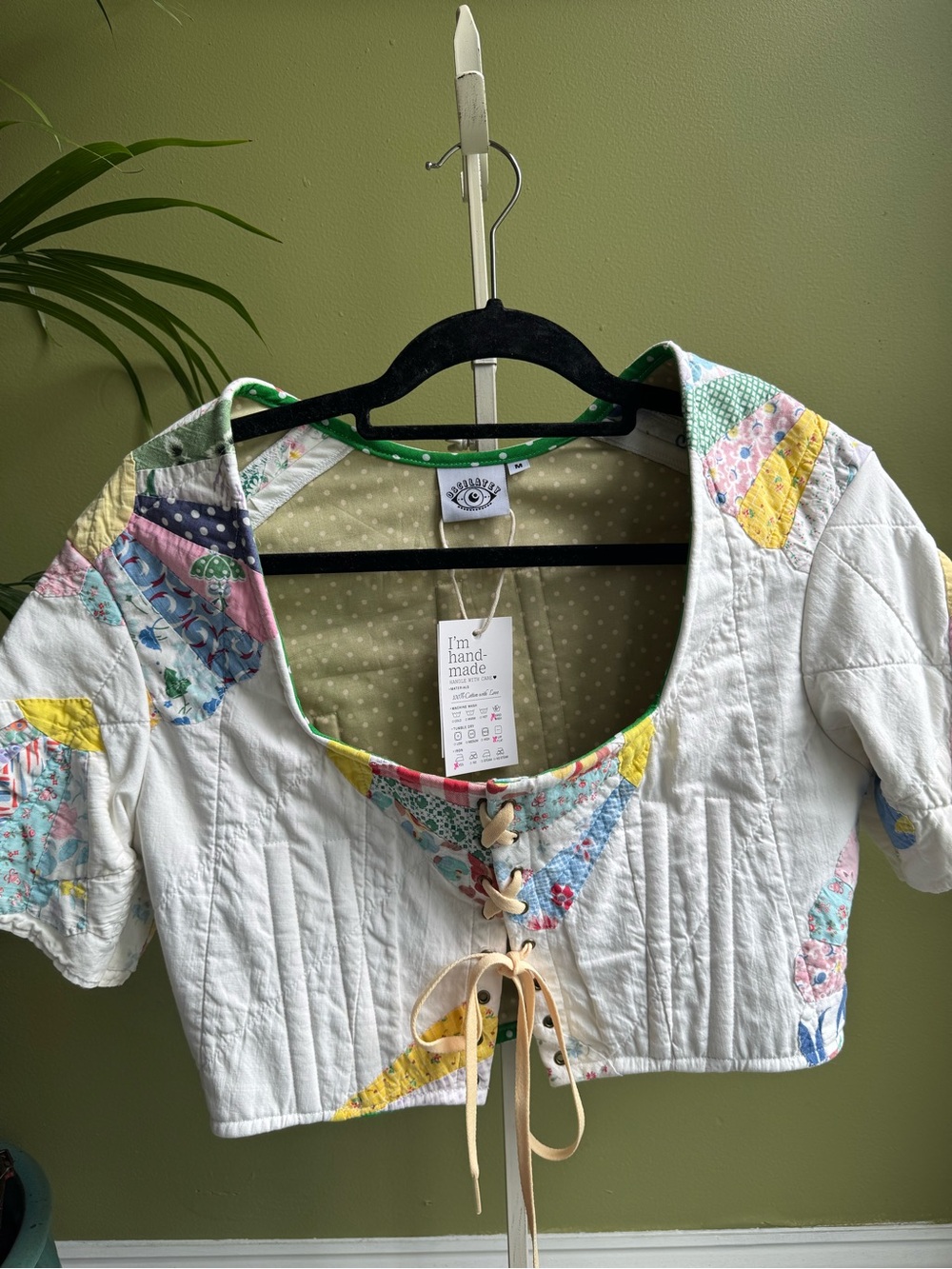 Handmade White Quilted Patchwork corset Crop Top with Pastel Accents